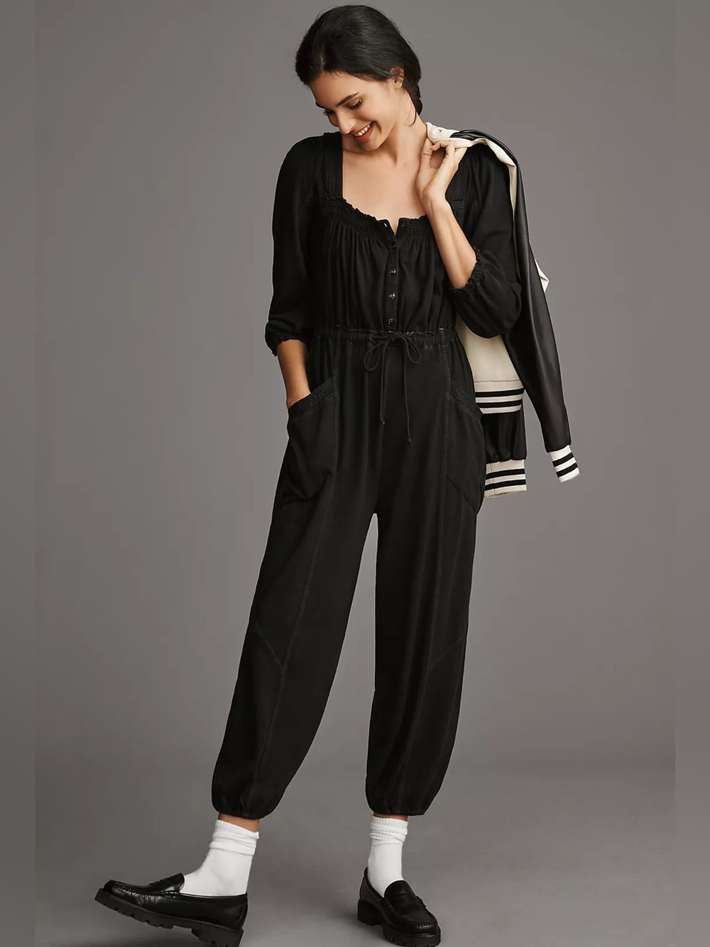 Daily Practice Anthropologie Mayotte Long Sleeve Jumpsuit Black One Piece XS